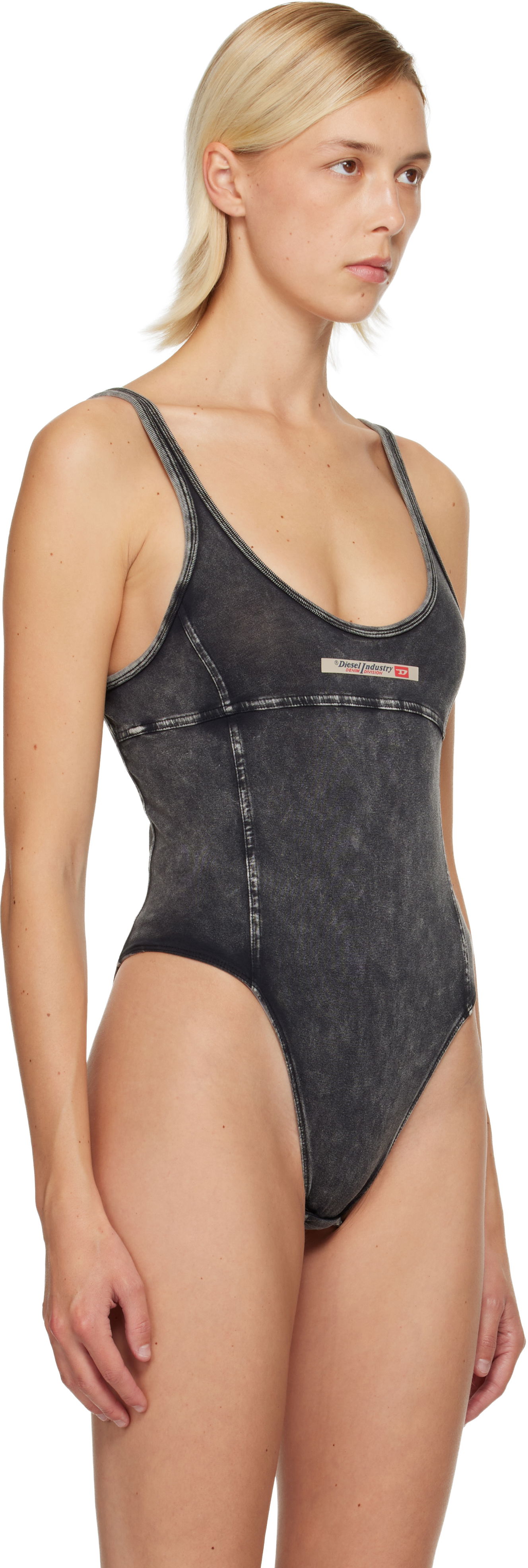 Body Diesel Phoebe-Dnm Faded Denim Scoop-Neck Bodysuit Čierna | A19192 0SHAN, 1