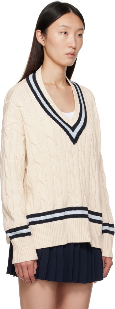 Sveter Sporty & Rich Sporty & Rich Cableknit V-Neck Sweater Béžová | WS011602302WH38, 1