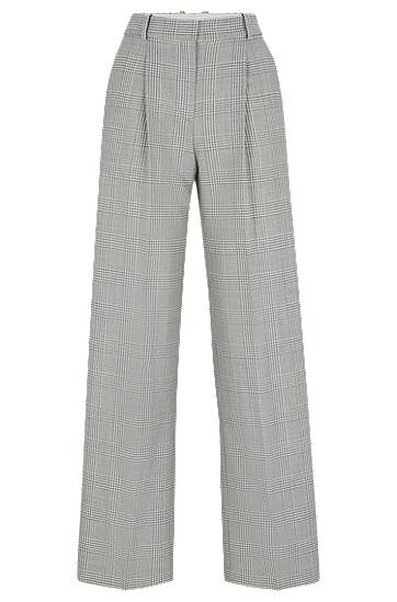 Nohavice BOSS Glen-check Virgin Wool Straight-Fit Trousers Šedá | 50525277, 0