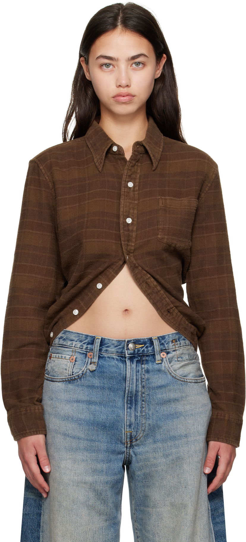 Košeľa R13 R13 Wrap Around Plaid Shirt Hnedá | R13WR433-R554B