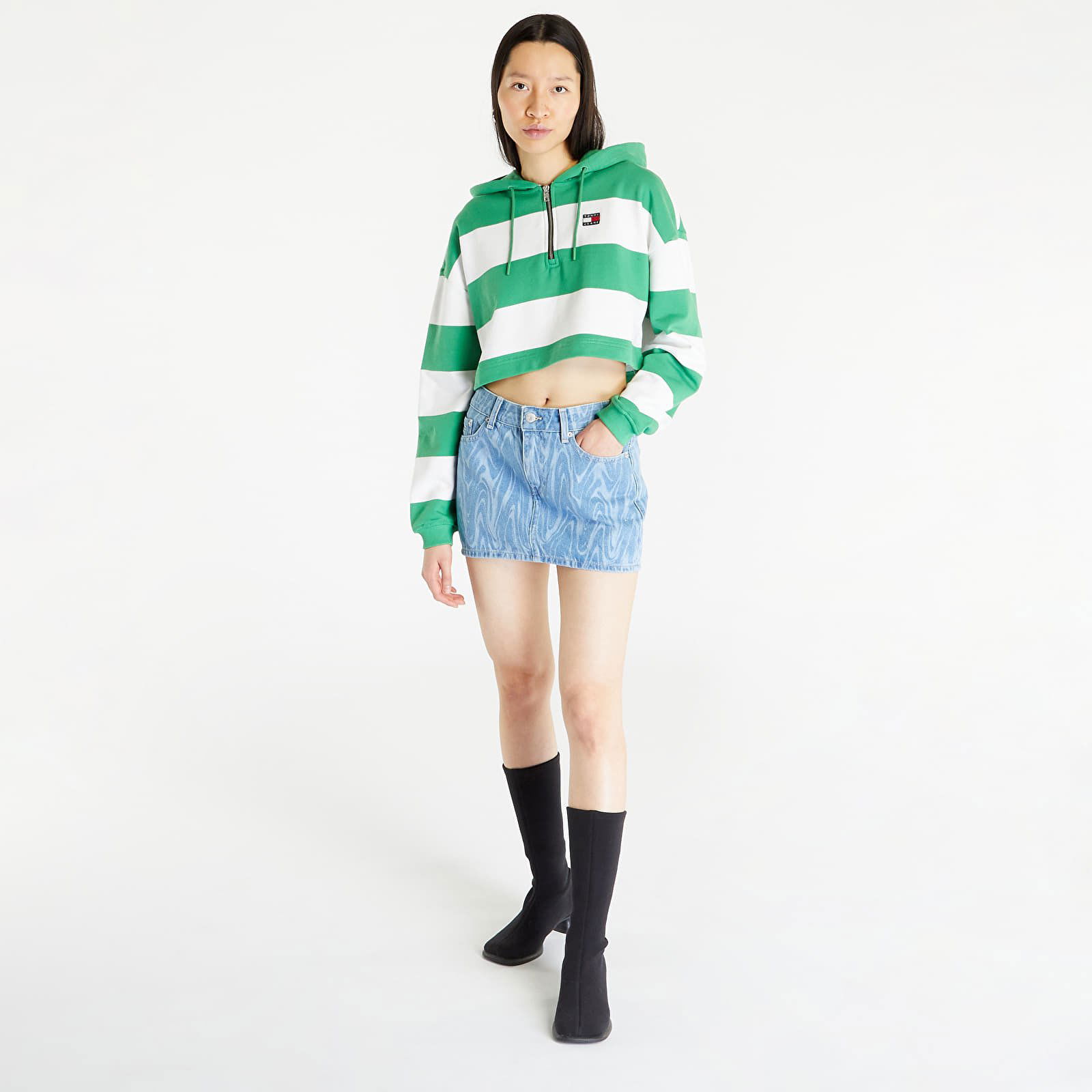 Crop Stripe 1/4 Zip Hoodie