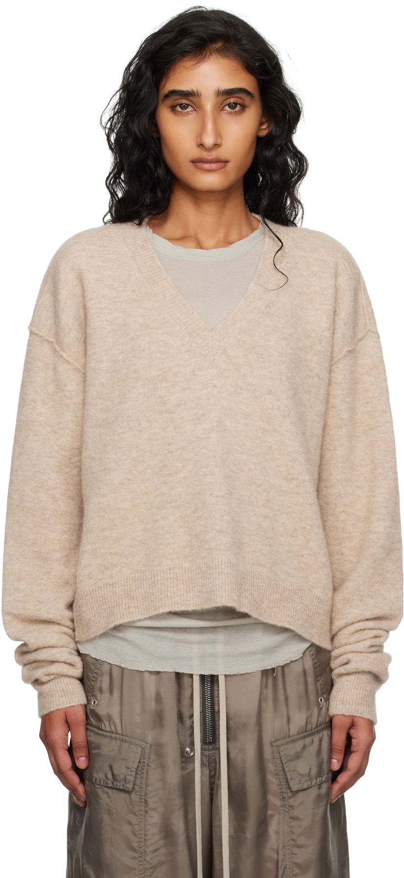 Sveter Rick Owens Rick Owens Tommy V-Neck Sweater Béžová | RP02E4650 KWP