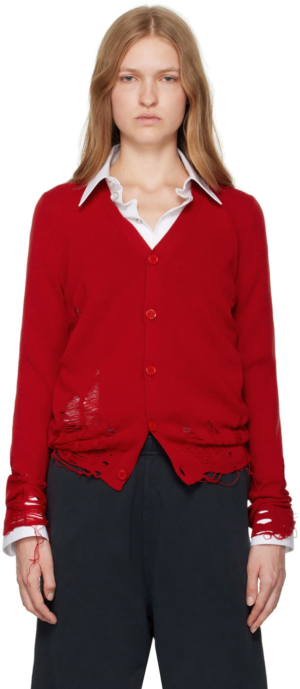 Sveter Maison Margiela Compact Distressed Cardigan Červená | SH2HP0006 M13070, 0