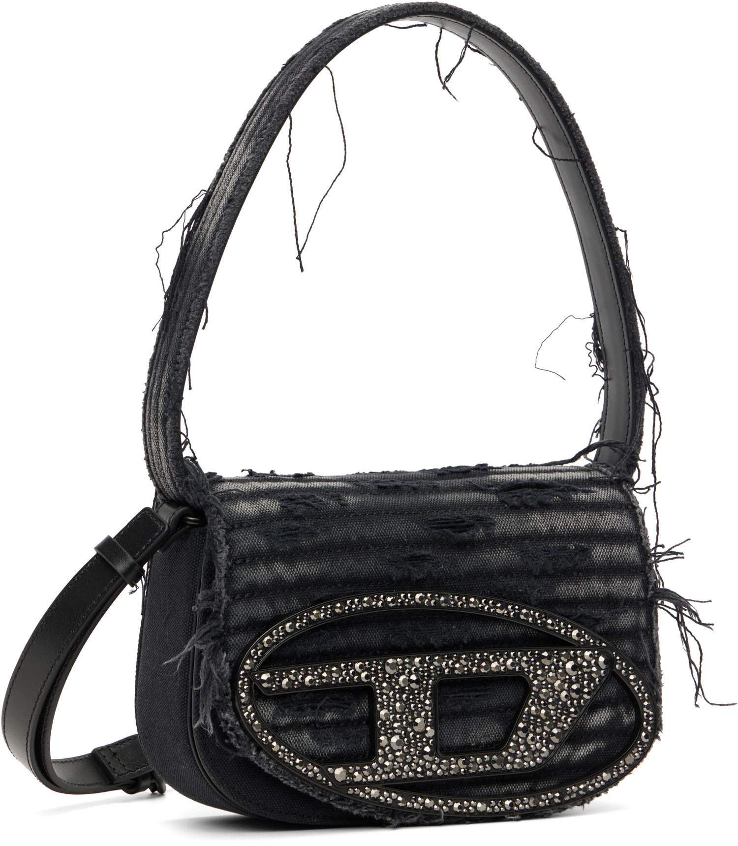 Taška cez rameno Diesel 1DR Distressed Crystal-Embellished Shoulder Bag Čierna | X08396 P8398, 1