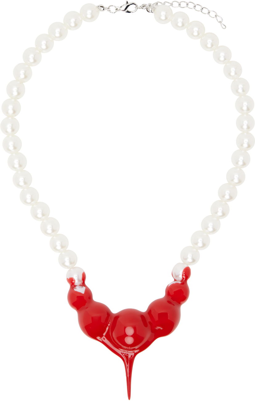Náhrdelník Ottolinger Ottolinger Pearl Necklace with Red Pendant Biela | 125-902925-01