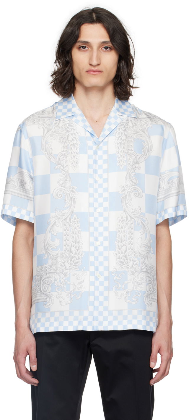 Versace Blue & White Medusa Contrasto Shirt