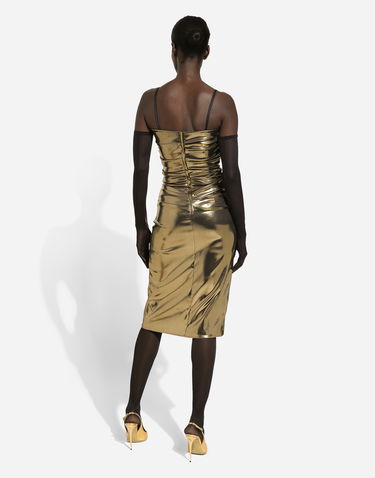 Šaty Dolce & Gabbana Foiled Satin Strapless Calf-Length Dress Metalická | F6DHITFURMTS0997, 3
