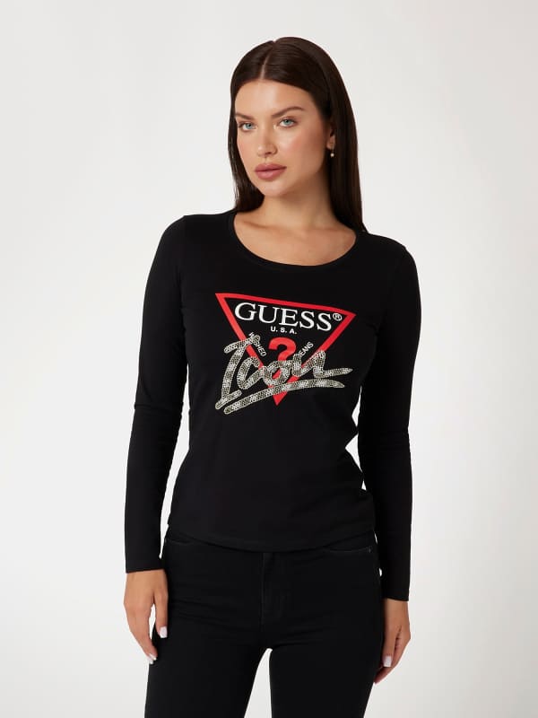 Tričko GUESS Long Sleeve Graphic T-Shirt Čierna | W4BI21I3Z14, 0