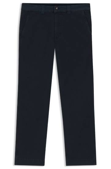 Nohavice BOSS Stretch Cotton Twill Straight-Fit Trousers Navy | 50542911
