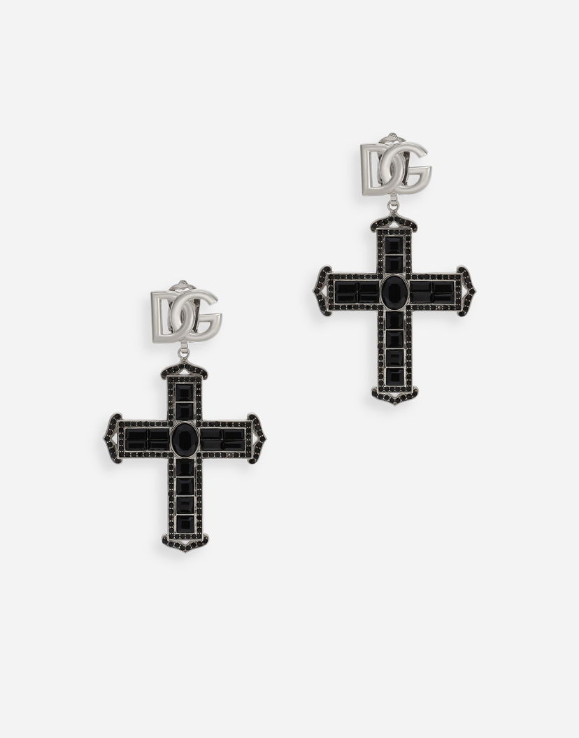 Náušnice Dolce & Gabbana Dolce & Gabbana Metal Cross Earrings with Rhinestone Accents Čierna | WEP4C7W1111N0000