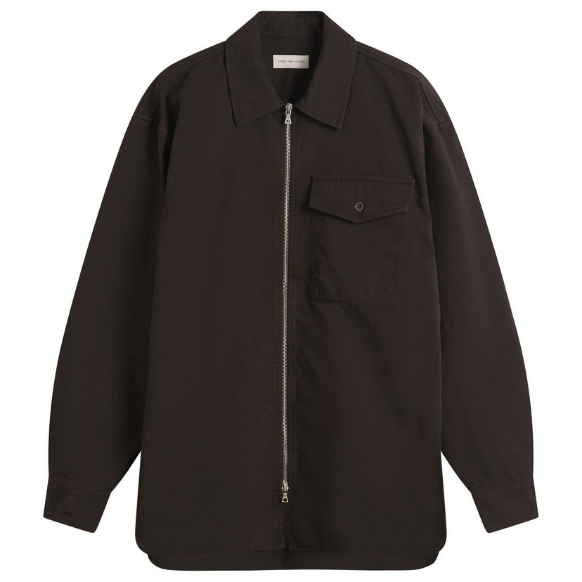 Bunda Dries Van Noten Dries Van Noten Overdyed Double Weave Cotton Shirt Jacket Hnedá | 252-020792-2101-703