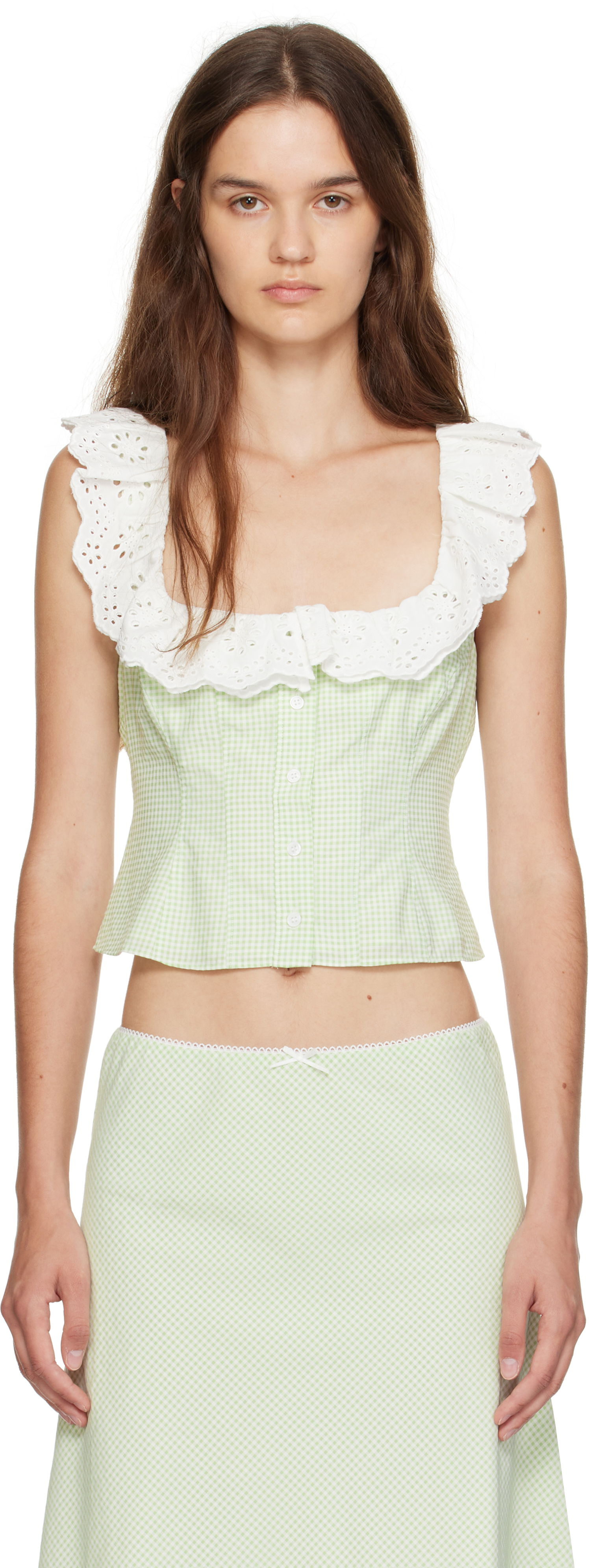 Crop Top GUIZIO Guizio Paloma Gingham Lace Top Zelené | P25155W152, 0
