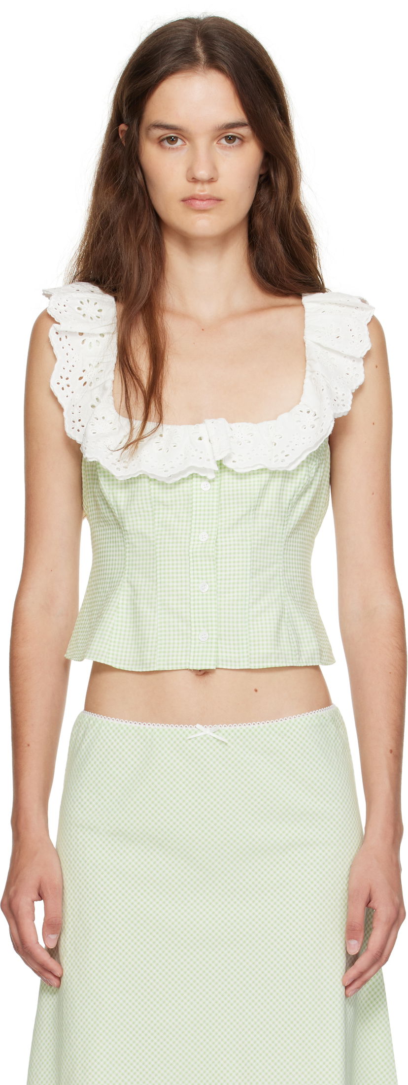 Crop Top GUIZIO Guizio Paloma Gingham Lace Top Zelené | P25155W152