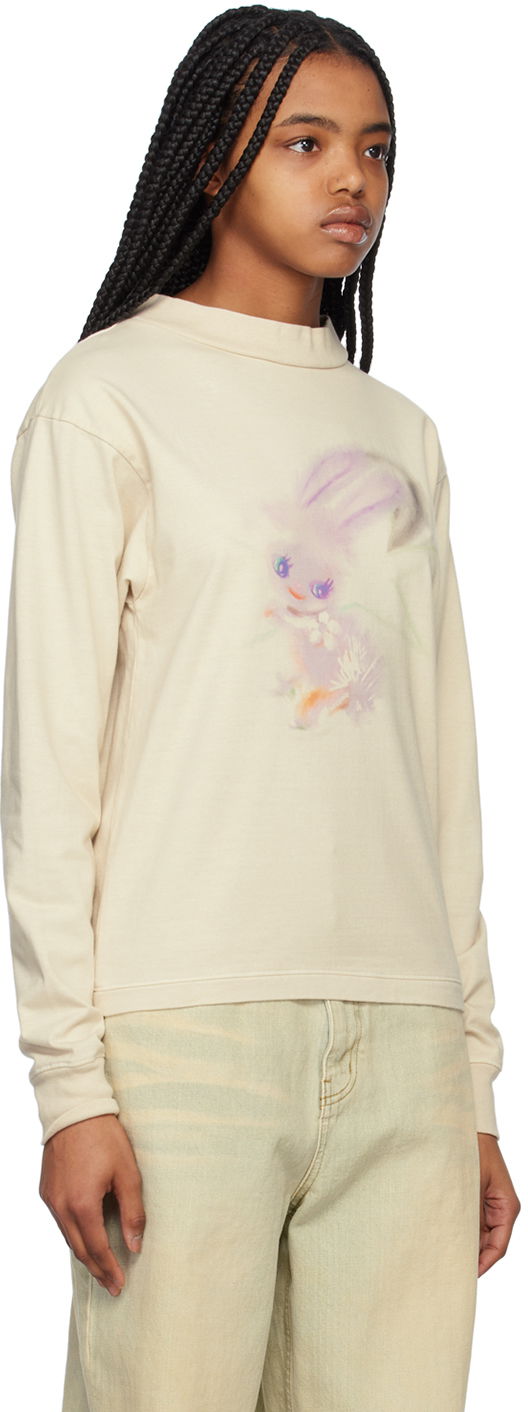 Sveter We11done We11done Crewneck Long Sleeve T-Shirt with Bunny Print Béžová | WD-TT1-23-792-U-IV, 1