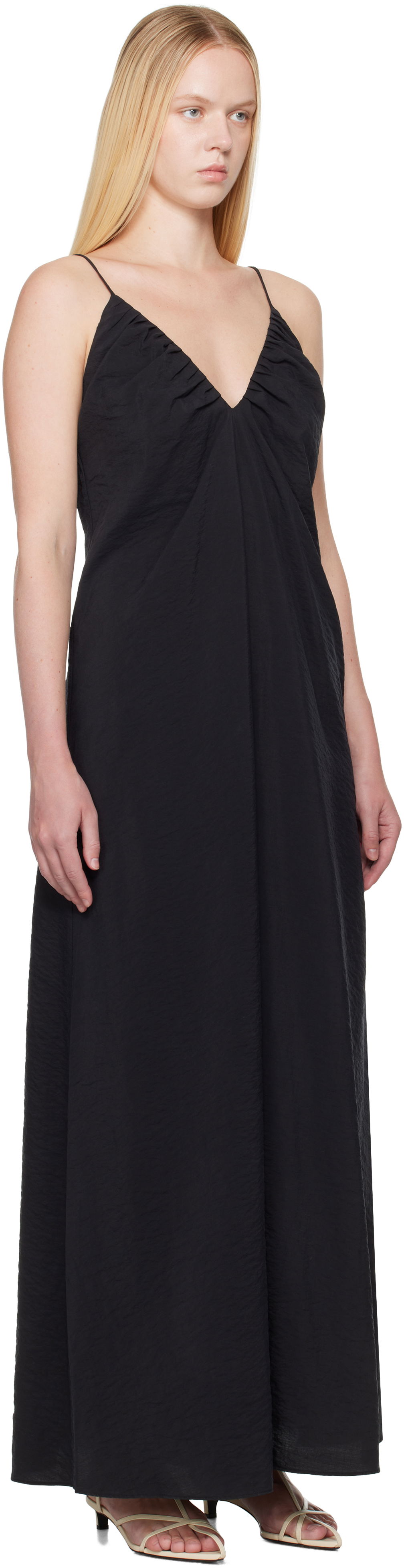 Šaty Róhe Róhe Hammered Silk V-Neck Strap Maxi Dress Čierna | 615-33-400, 1