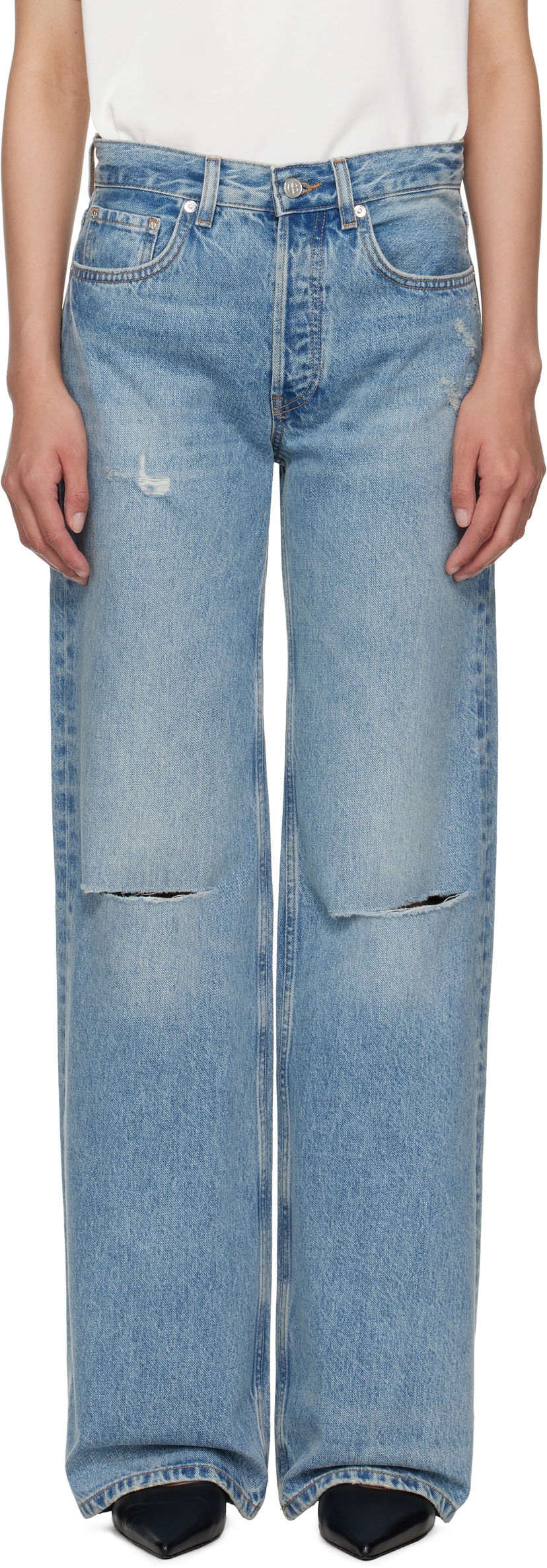 Džínsy Anine Bing Anine Bing Hugh Distressed Wide Leg Jeans Modrá | A-06-10852-WHD51