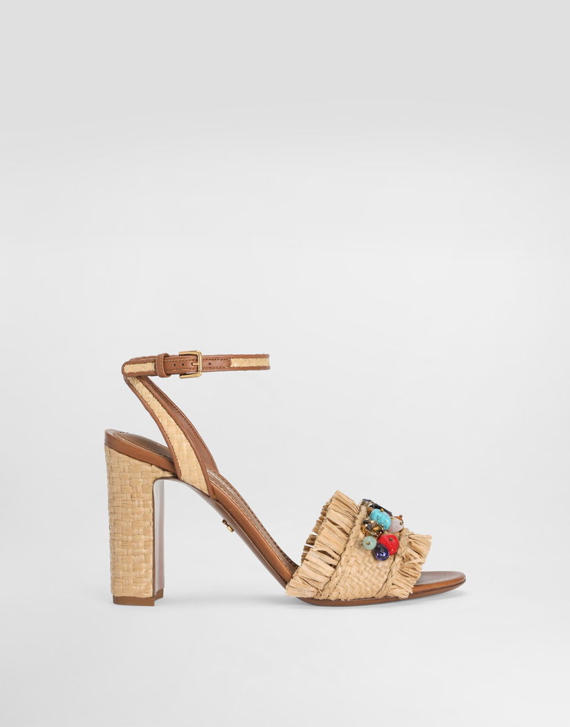 Doplnky Dolce & Gabbana Dolce & Gabbana Frayed Raffia High-Heeled Sandals with Embellishments Béžová | CR1890AM5548W059
