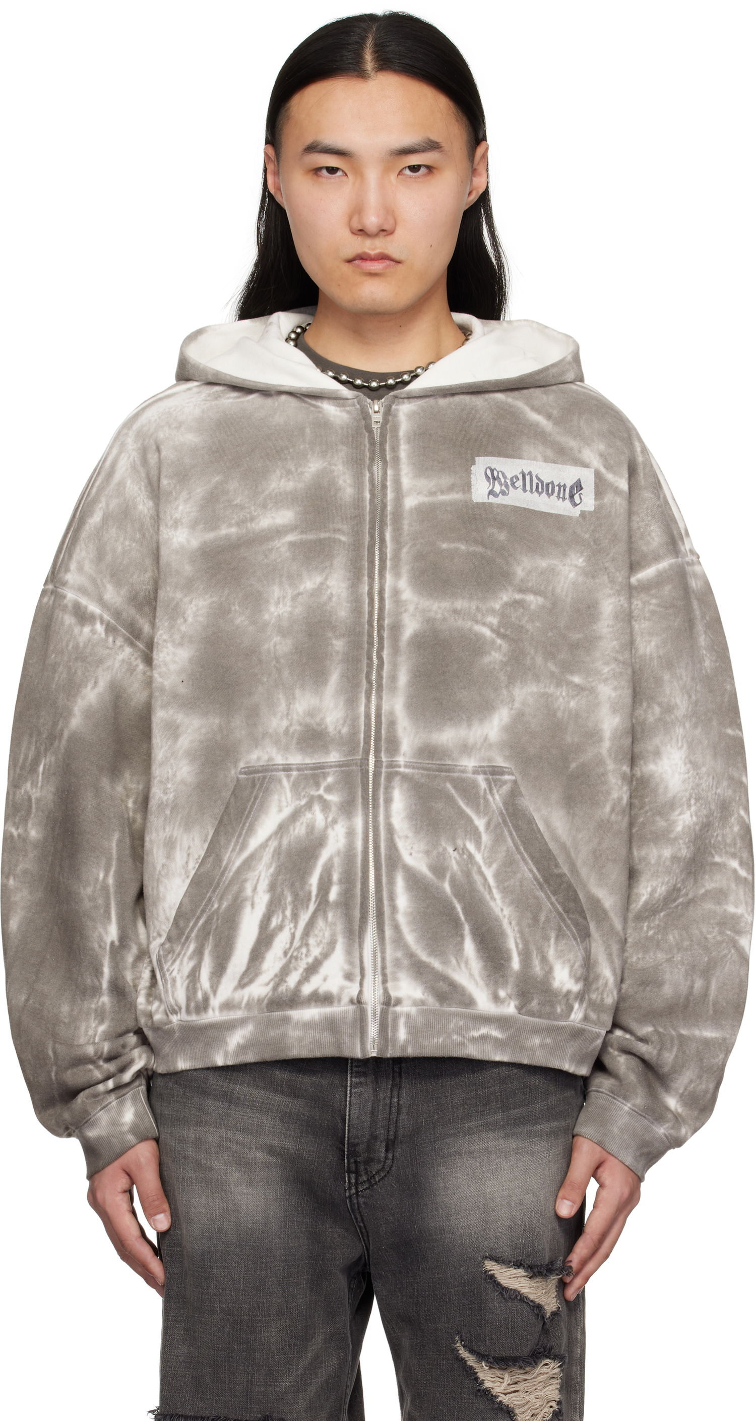 Mikina We11done We11done Muddy Zip-Up Hoodie Šedá | WD-TJ0-25-819-U-BK, 0