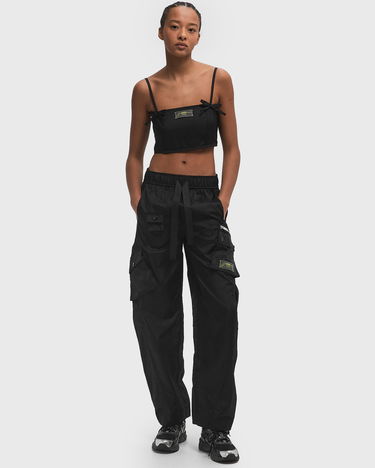 Cargo nohavice GANNI Ganni Duchesse Nylon Elasticated Cropped Pants Čierna | W0476-099, 1