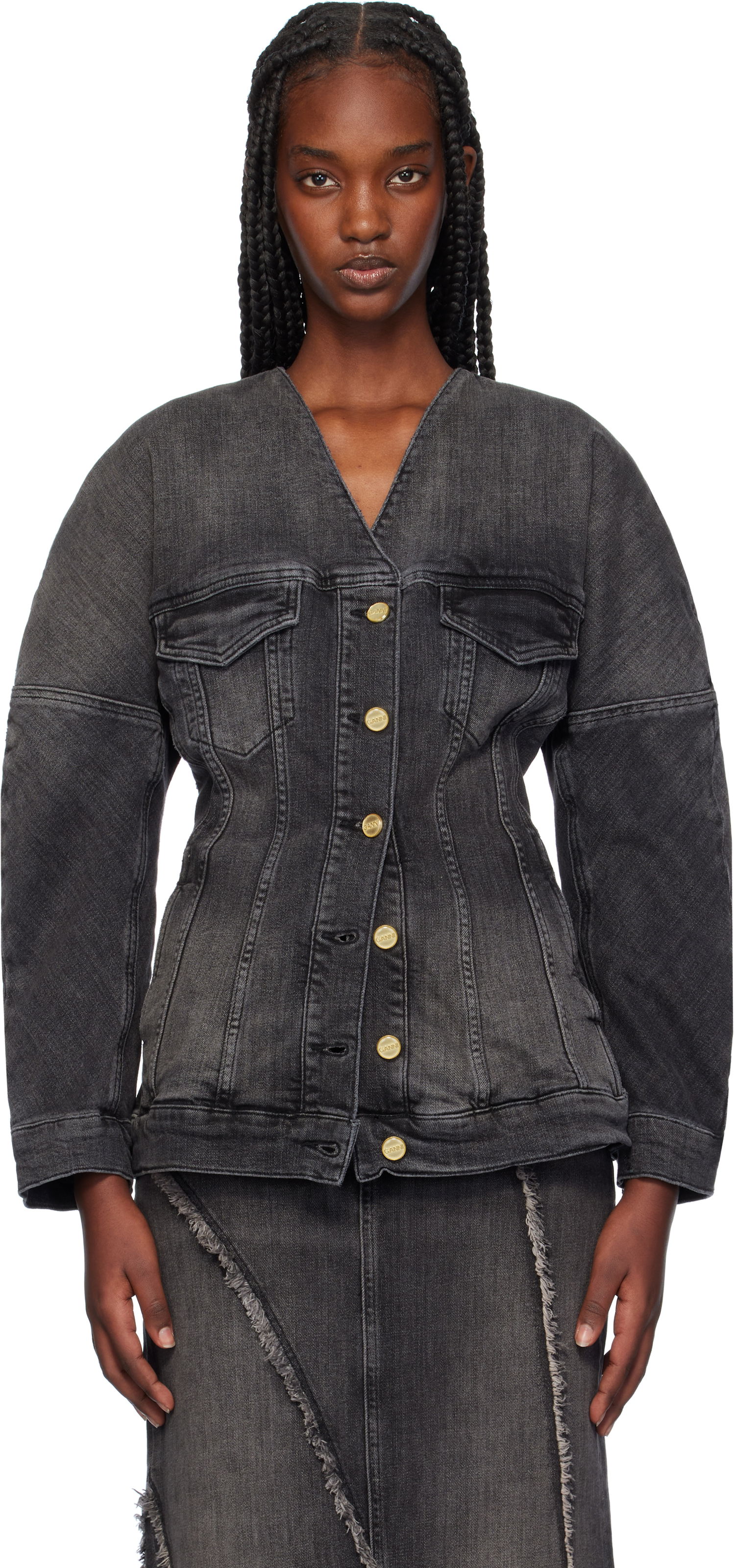 Bunda GANNI Fitted Denim Button Up Jacket Čierna | J1529, 0