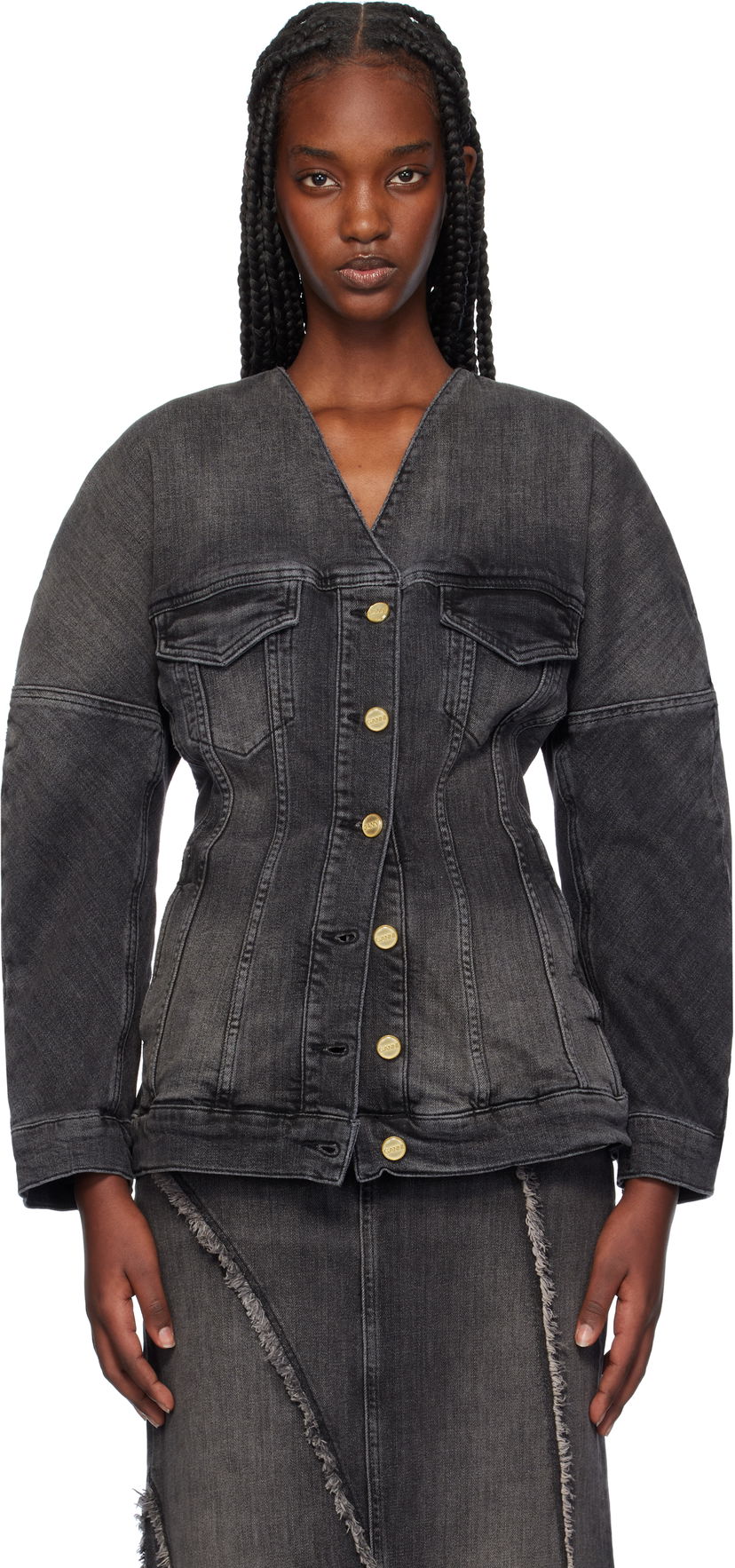 Bunda GANNI Fitted Denim Button Up Jacket Čierna | J1529