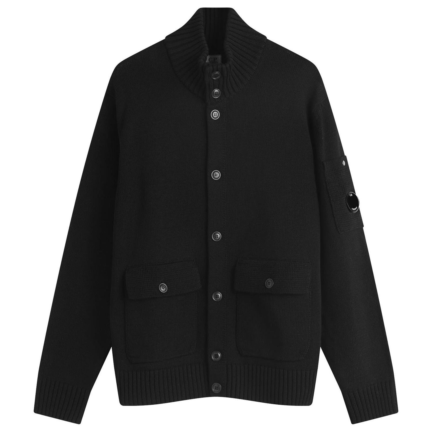 Sveter C.P. Company C.P. Company Compact Cotton Lens Knit Cardigan, Size Large Čierna | 18CMKN078A-110058A-999, 0