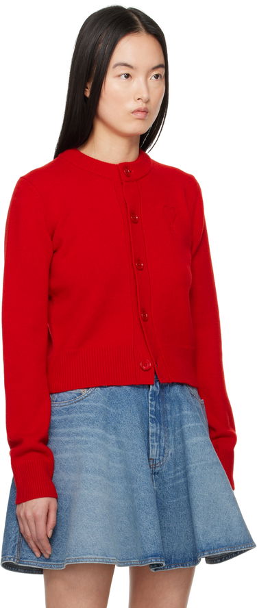 Sveter AMI AMI Paris Ami de Coeur Crewneck Wool Cardigan Červená | FKC171.KN0071, 1