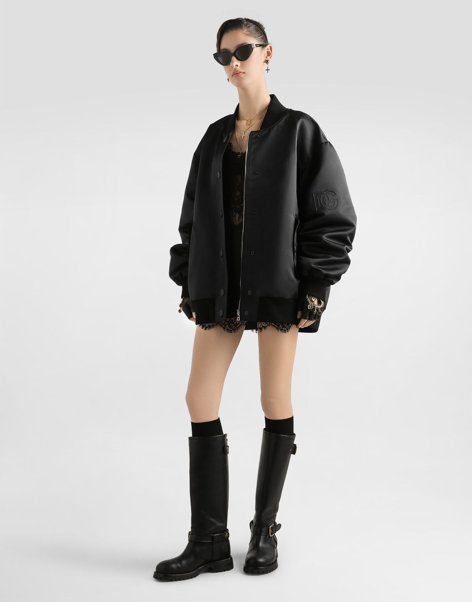 Bomber bunda Dolce & Gabbana Dolce & Gabbana Oversized Satin Bomber Jacket with Embossed Logo Čierna | F9S63ZGDC6QN0000, 1