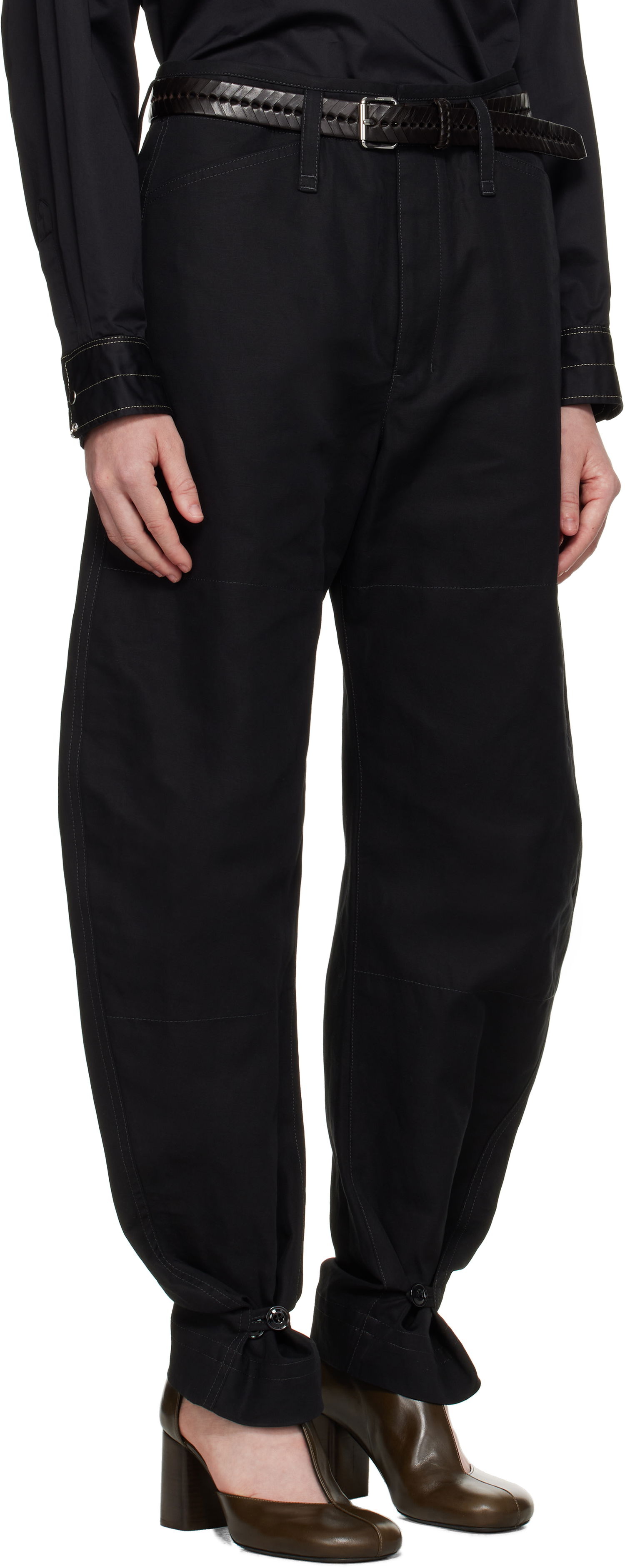 Nohavice LEMAIRE Lemaire Tapered Tie-Hem Trousers Čierna | PA1184 LF1350, 1