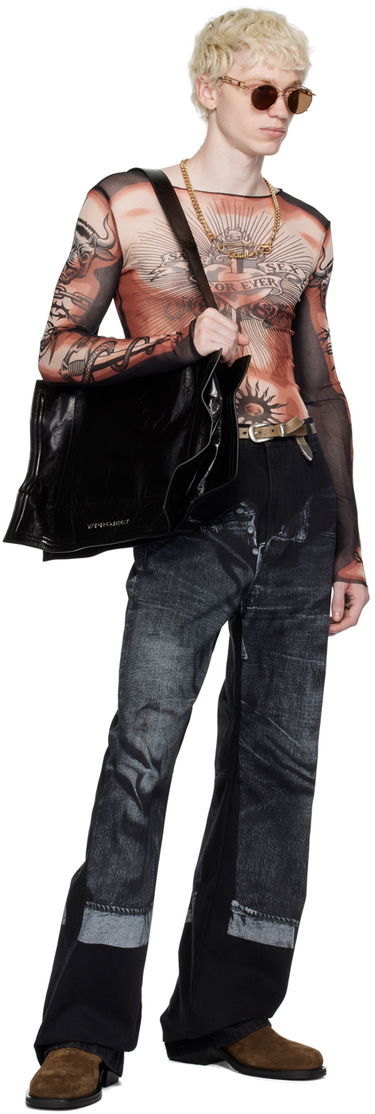 Tričko Jean Paul Gaultier Jean Paul Gaultier Tattoo Print Mesh Long Sleeve T-Shirt Hnedá | 23/15-U-TO118-T538-636000, 4