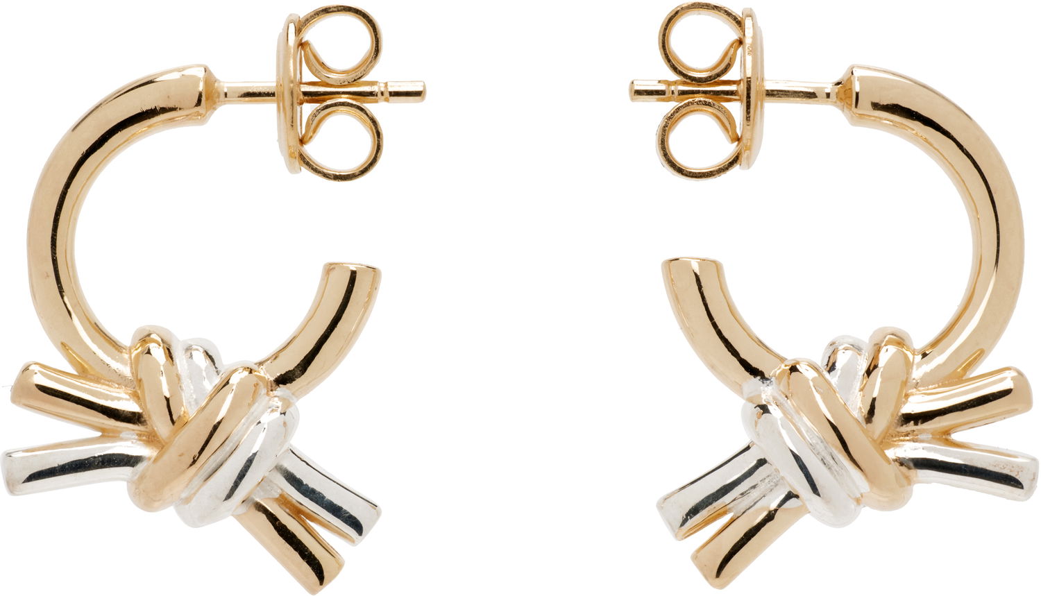 Náušnice Bottega Veneta Bottega Veneta Knot Gold & Silver Hoop Earrings Metalická | 838167 V507D, 0