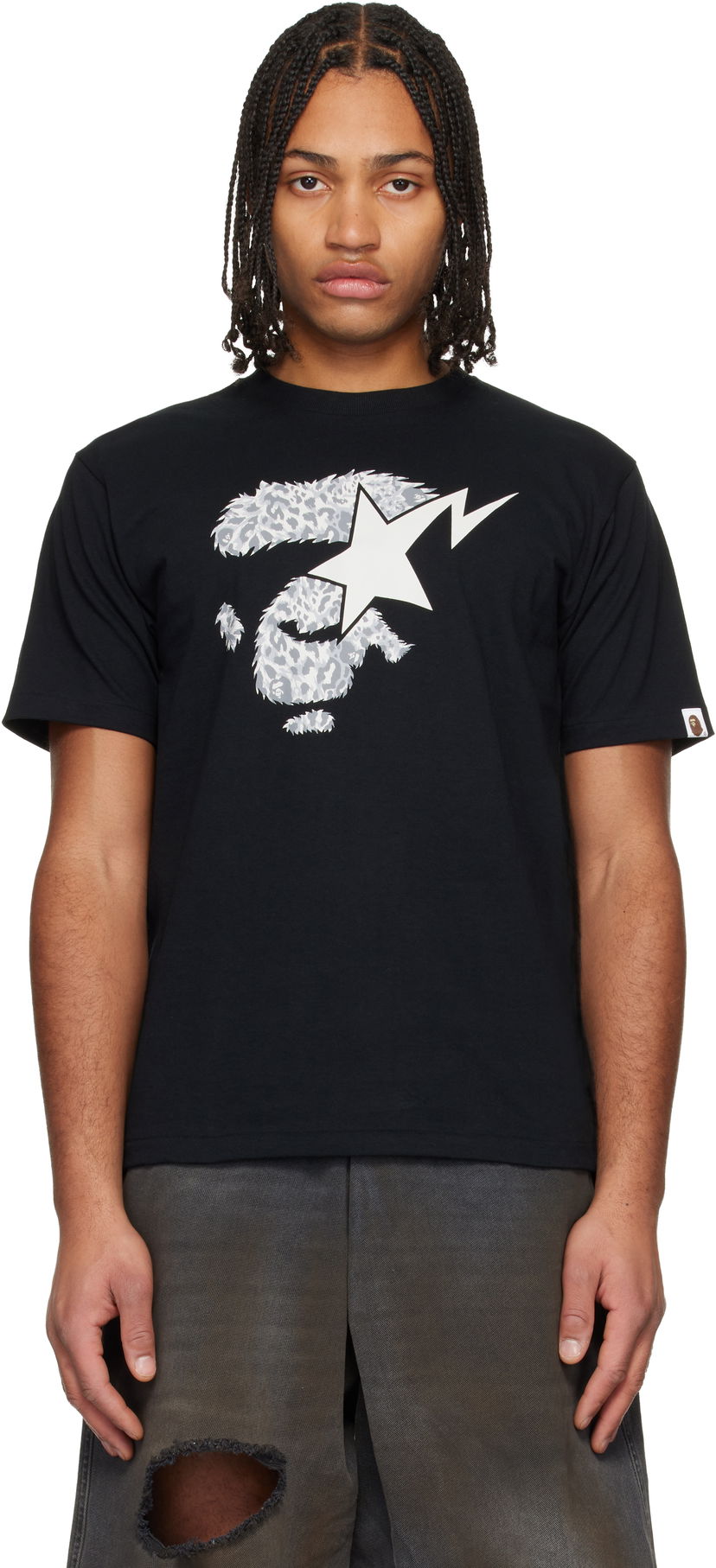 Tričko BAPE Wild Leopard Pattern Ape Face STA T-shirt Čierna | 001TEL801042M