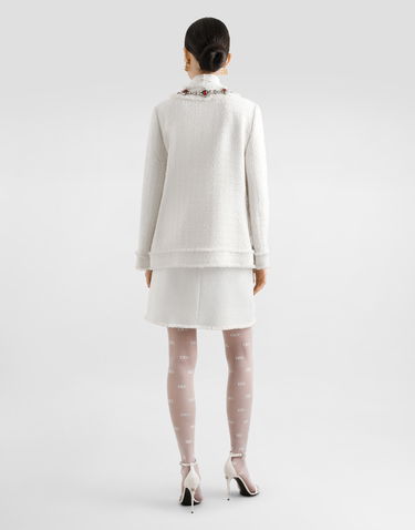 Bunda Dolce & Gabbana Dolce & Gabbana Single-breasted Tweed Jacket With Jewel Embroidery Biela | F29TPZGDCAWW3789, 2