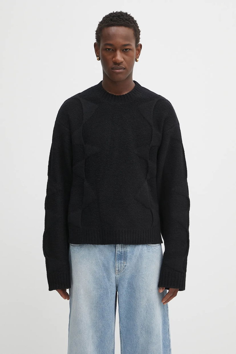 Sveter HELIOT EMIL Textured Knit Crewneck Sweater Čierna | PREAW25.M.07.063.BLK01.