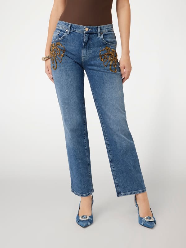 Straight Embroidered Denim Pants