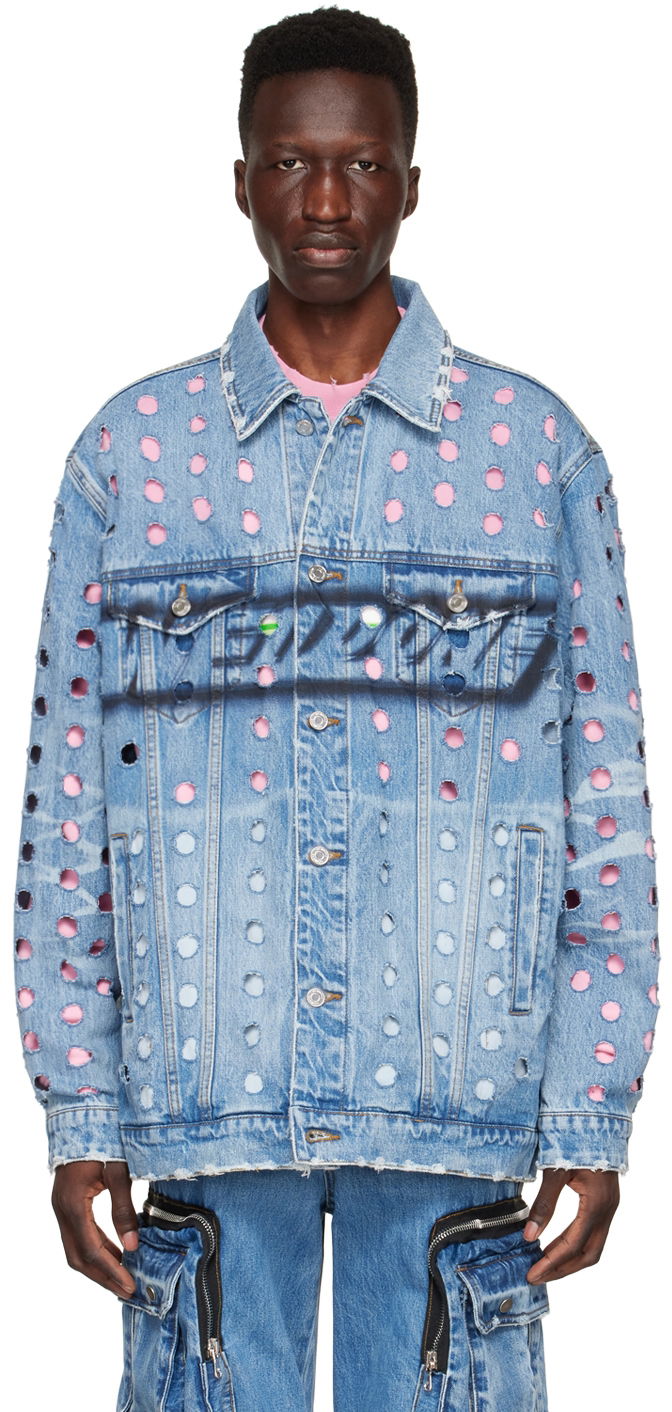 Bunda We11done We11done Logo Distressed Denim Jacket Modrá | WD-DJ1-22-355-U-BL, 0