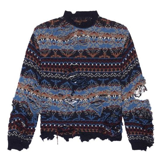 Sveter Balenciaga Balenciaga Destroyed Fair Isle Jumper Modrá | 662518T16028088, 0