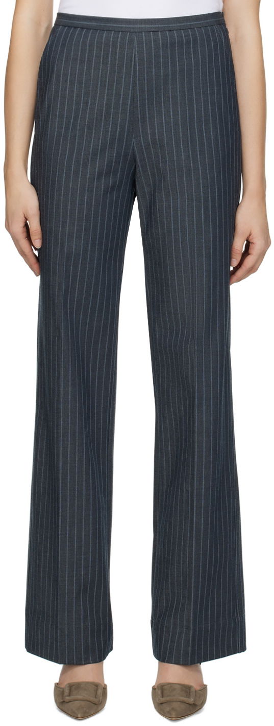 Nohavice GANNI Striped Trousers Šedá | F8674, 0