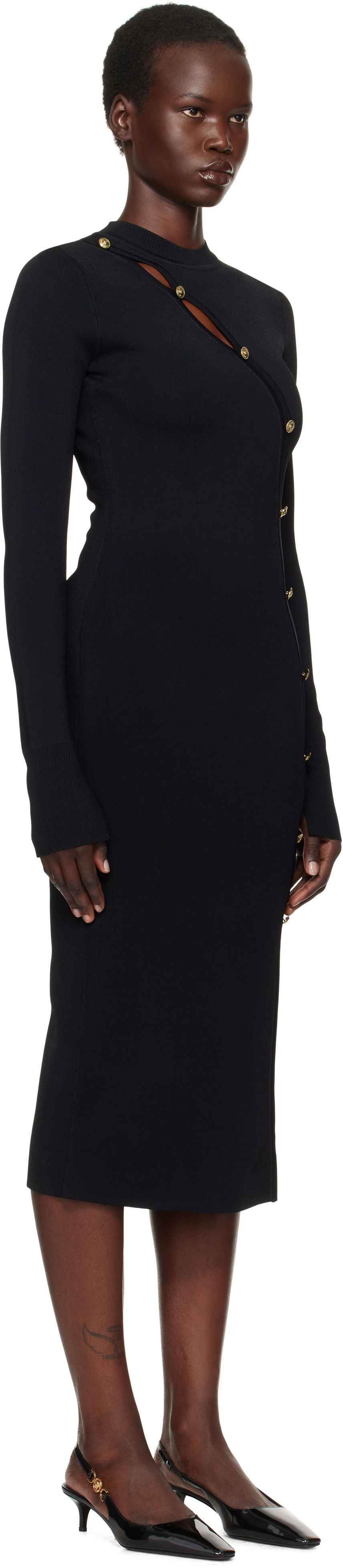 Šaty Versace Cutout Jersey Midi Dress Čierna | E77HAOMB3_ECM61H, 1