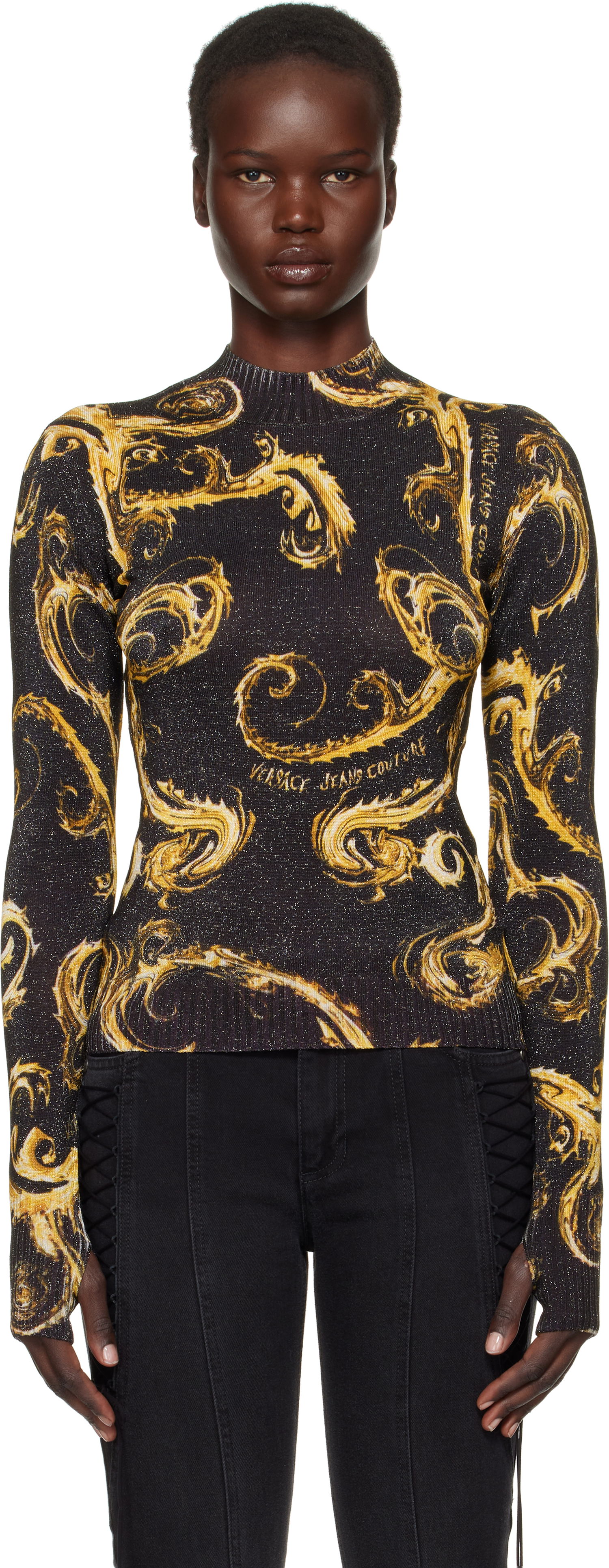 Sveter Versace Black & Gold Knit Lurex Sweater Čierna | E77HAFM24_ECMN80, 0