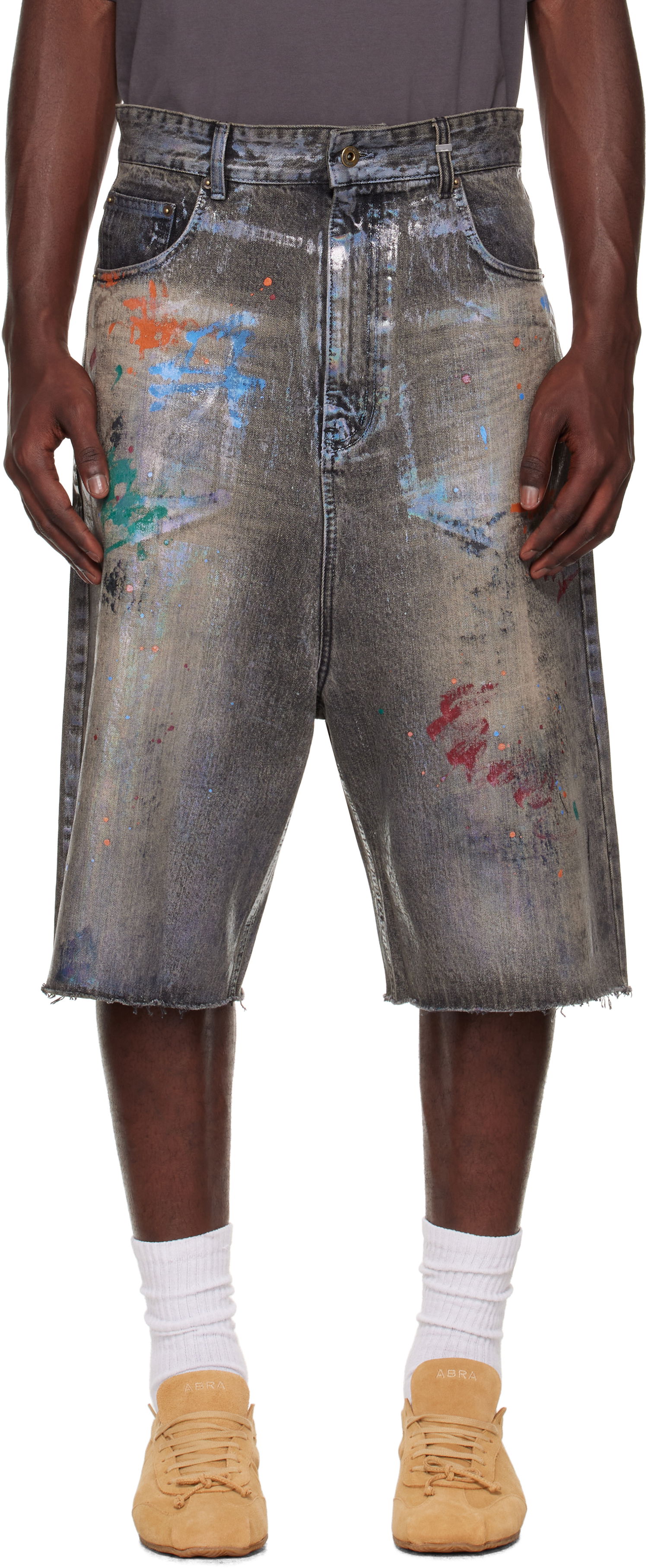 Šortky We11done We11done Painted Denim Shorts Šedá | WD-DP2-25-332-M-BK, 0
