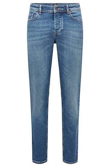 Džínsy BOSS Tapered-Fit Comfort-Stretch Denim Jeans Modrá | 50470536