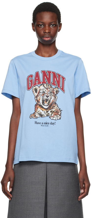 Tričko GANNI Tiger Print T-Shirt Modrá | T4007, 0