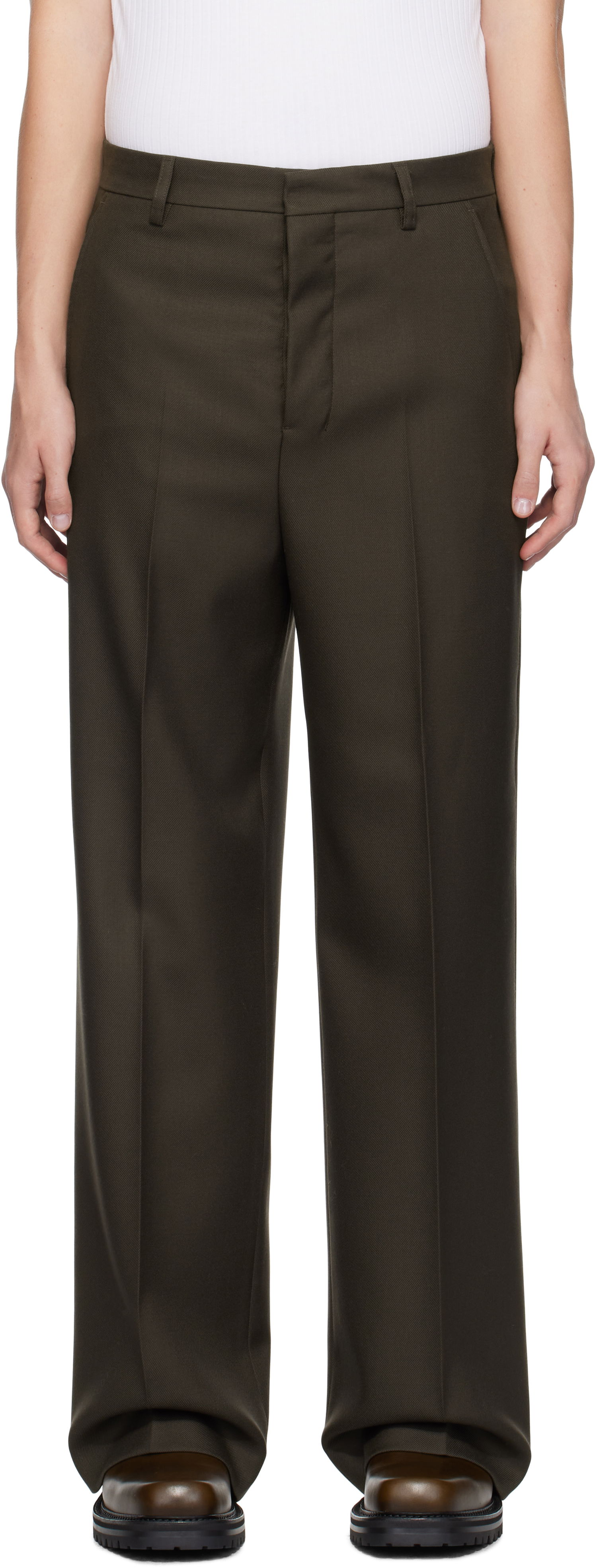 Nohavice AMI Wide Trousers Hnedá | HTR423.WV0053, 0