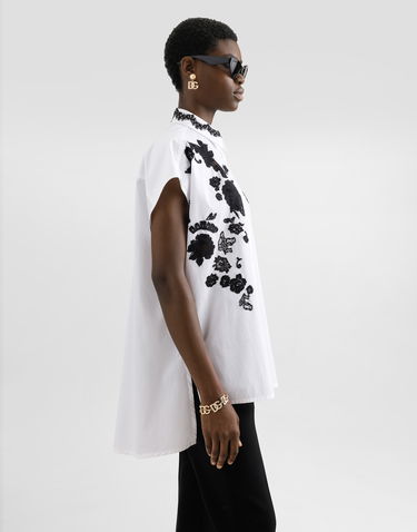 Košeľa Dolce & Gabbana Dolce & Gabbana Oversize Cotton Poplin Shirt with Lace Appliqués Biela | F5T38TGDCTKW0800, 3