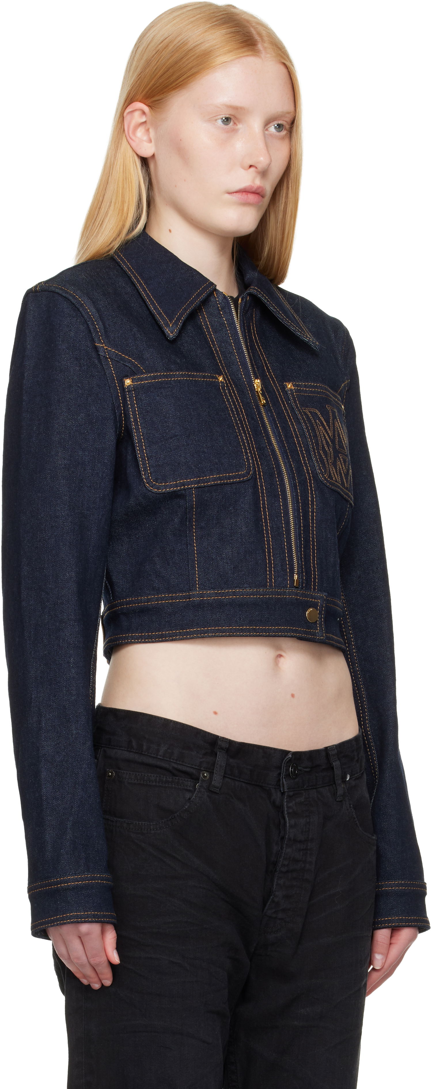 Bunda AMIRI AMIRI Zip Up Cropped Denim Jacket Modrá | AWDNWJ1007, 1