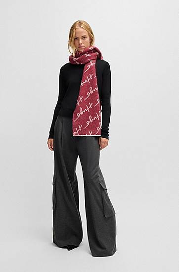 Šál BOSS Wool Blend Logo Scarf Vínová | 50524789, 1