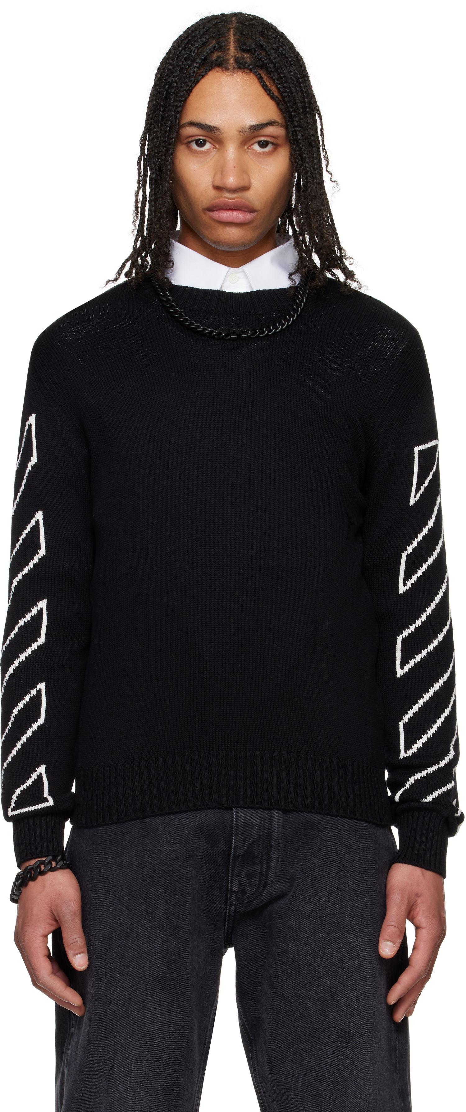 Sveter Off-White Off-White Diagonal Outline Knit Sweater Čierna | OMHE087C99KNI0021061, 0