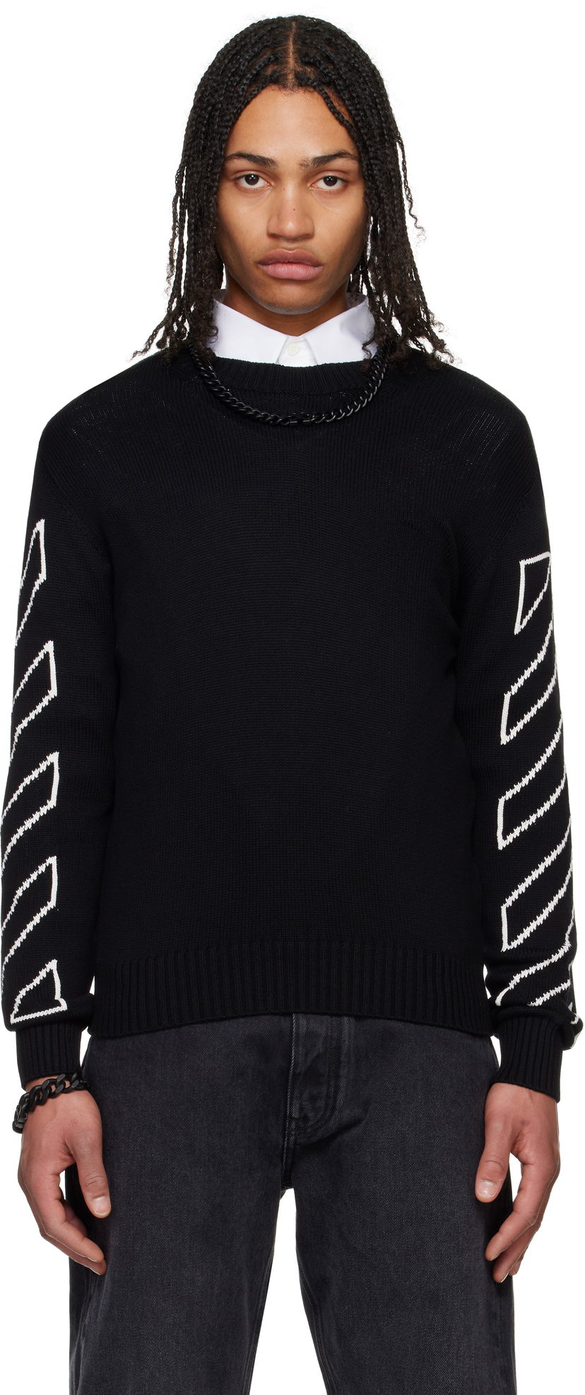 Sveter Off-White Off-White Diagonal Outline Knit Sweater Čierna | OMHE087C99KNI0021061