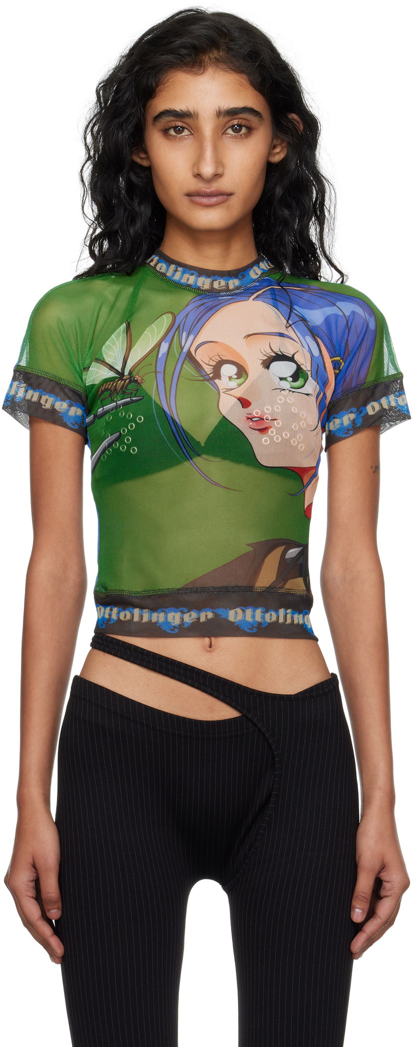 Tričko Ottolinger Ottolinger Anime Girl Graphic Mesh T-Shirt Zelené | 101-100401-05